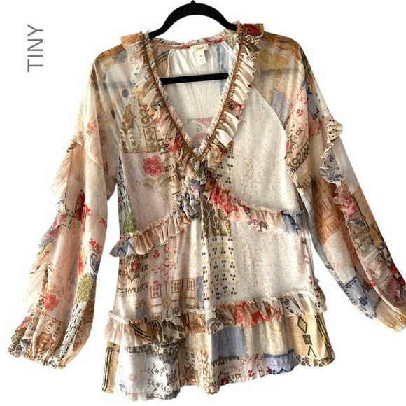 TINY x ANTHROPOLOGIE | NWOT RUFFLED BABYDOLL TUNIC TOP | SMALL - Picture 1 of 11